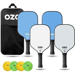 OZO Pickleball - Set mit 4 Schlägern + 4 Bällen + Tasche - 2xSpark Fusion Essence(Hybrid) + 2xSpark Energia Ritmo (Power) für Anfänger + 4 InjektionsBälle (2xIndoor+2xOutdoor) USAPA Zugelassen