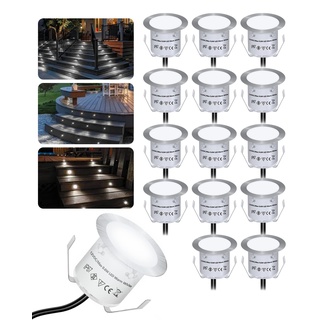 HIBOITEC 16er Set Terrassenbeleuchtung Kaltweiß, Terrassen Einbaustrahler LED Aussen Ø32mm 0.6W IP67 wasserdicht LED Einbaustrahler, für Küche Garten Gehweg Holzbrücke