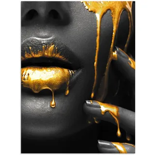 MuchoWow Poster Frau - Schwarz - Gold - Gesicht - Lippen 60x80 cm , Goldfarben , Papier , Rechteckig , 60x80x0.1 cm , Bilder & Rahmen, Bilder, Sonstige Wandbilder