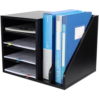 EasyPAG 6 Fächer Holz A4 Büro Schreibtisch Organizer Dokumentenhalter Aktenablage Zeitschriftenhalter Briefablage Papier Magazin Organisator,Schwarz