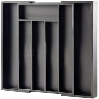 MASS DYNAMIC Besteck-Schubladen-Organizer, erweiterbarer Bambus-Besteckkasten für Küchenutensilien, verstellbarer Besteck- und Besteckhalter, 7 Fächer für Löffel, Gabeln, Messer (Schwarz)