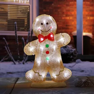 Festive Lights LED Weihnachtsfigur aus Acryl Lebkuchen weiße LEDs batteriebetrieben Beleuchtung mit Timer Dekoration Weihnachten Deko Außen (Lebkuchen)