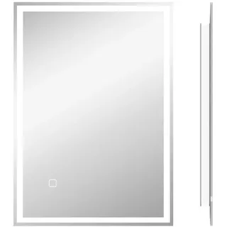 Homcom Badspiegel, mit Beleuchtung, Lichtspiegel, Badezimmerspiegel, für Wandmontage, Wandspiegel, LED Spiegel, Silber, 70 x 50 cm, - Silber