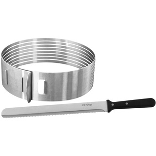 Zenker 7704 Tortenboden-Schneidhilfe-Set, mit Konditor- bzw. Glasurmesser Patisserie,Profi-TortenmesserzumSchneidenfürSchicht-Torten,Torten-ZubehörausEdelstahl,Menge:1Stück,Farbe:silber