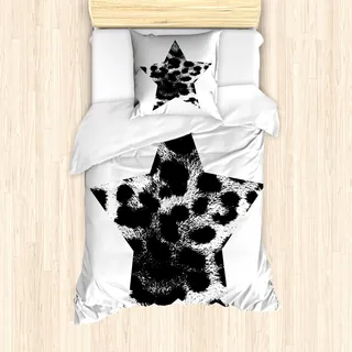 ABAKUHAUS Leopard-Druck Mantele, Stern Grunge, Milbensicher Allergiker geeignet mit Kissenbezügen, 135 cm x 200 cm - 80 x 80 cm, Schwarz-Weiss - Schwarz