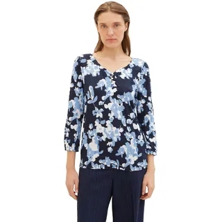 TOM TAILOR Damen Basic Henley-Bluse mit Print, 34757 - Blue Cut Floral Design, L