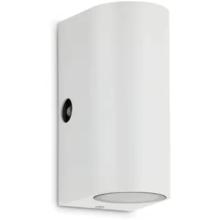 TELEFUNKEN - LED Außenlampe IP44, LED Wandleuchte Außen, Dämmerungssensor, 2x GU10, 4000K tralweiß, Weiß, 151x67x92mm (LxBxH), 307106TF