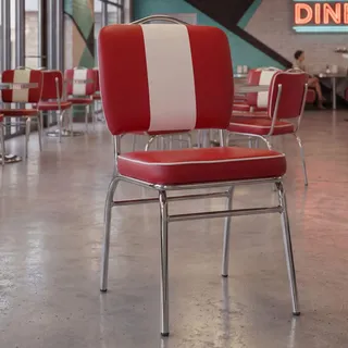 FineBuy Esszimmerstuhl American Diner Rot 50er Jahre Retro Stuhl Sitzfläche mit Rückenlehne Sitzhöhe 47 cm - Rot