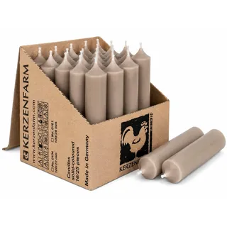 Kurze Stabkerzen Tafelkerzen durchgehend gefärbt Spitzkerzen für die Tisch-Deko zur Hochzeit Weihnachten & Party (10, Taupe)