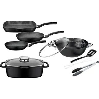 GSW Gourmet Granit Topf-Set 7-tlg. 3 x Pfanne + Bräter + Multi-Wok + Kochzange + Pfannenwender