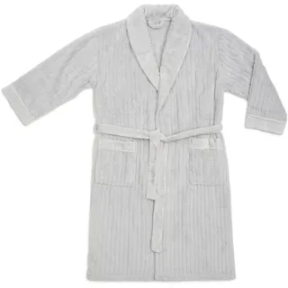 Gözze - Damen Bademantel Jennica, Leichter Morgenmantel in Cord-Optik mit Schalkragen, Kuscheliger Hausmantel aus Mikrofaser, Größe S - Silber