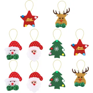 Pruadeor 10 Stück Filz Christbaumanhänger Set, Weihnachtsbaumschmuck mit Schneemann, Weihnachtsmann & Rentier, Niedliche Deko-Anhänger aus Filz für Weihnachtsbaum, Home und Party Dekoration