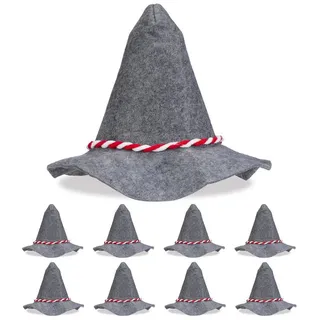 Relaxdays Seppelhut mit rot-weißer Kordel 9er Set Weiß,Grau,Rot