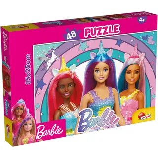 Lisciani - Barbie Magic Unicorn - Wendepuzzle 48 Teile ab 4 Jahren | Puzzlespiel - Einhorn-Motiv mit Glitzer und Rückseite zum Ausmalen - Format 25 x 35 cm - Fördert Konzentration und Geduld