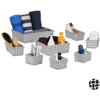 Relaxdays Aufbewahrungskorb 8er Set Kunststoff 36 x 26 x 10 cm grau/weiß