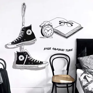 WandSticker4U®- Wandsticker Jugendzimmer CHUCKS schwarz groß (90x131 cm) I Wandtattoo Kinderzimmer Junge Mädchen Sneaker I Wandaufkleber Teenager Jugendzimmer Deko Junge selbstklebend COOL