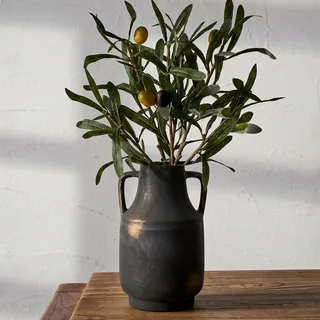 KRYSTHIA Keramik-Blumenvase mit Griffen, große dekorative schwarze Vase, Bauernhaus-Terrakotta-Vasen für Heimdekoration, rustikale Vintage-Vasen für Wohnzimmer, Küche, Schlafzimmer, Büro, Couchtisch