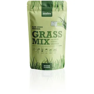 Purasana Bio Saftpulver Mix 200g Gerstengrassaft Weizengrassaft Luzernensaft Kamutsaft Hafergrassaft - Basenpulver komplett löslich
