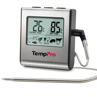 TempPro Fleischthermometer Digital Grillthermometer Bratenthermometer | Ofenthermometer mit Fühler Timer, voreingestellte Gartemperaturen, Alarm, °C/°F, für BBQ Ofen Smoker Grill ( Ex-ThermoPro )