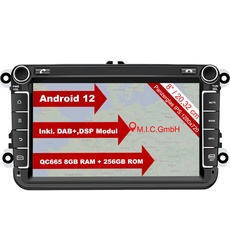 M.I.C. AV8V7-Ultra Android 12 Autoradio mit navi Qualcomm Snapdragon 665 8G+256G Ersatz für VW Golf t5 touran Passat RNS RCD Skoda SEAT: SIM DAB Plus BT 5.0 WiFi 2din 8" IPS Panzerglas Bildschirm USB
