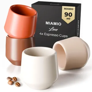 MIAMIO - Espressotassen 4er Set (90 ml) / Tassen aus Keramik ohne Henkel, Espresso Tassen, Espressotassen dickwandig, Mokkatassen - Luxe Kollektion (Beige Pastel)