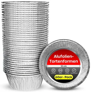 ebake Aluminium kuchenform Rund aus – 12 x 4cm (60 Stück) Riutilizzabile und Einweg Einzelne tarteform – Mehrzweck Pie form aus Folie für Pukka Pie, Steak Pie, Pot Pie, Braten und Desserts