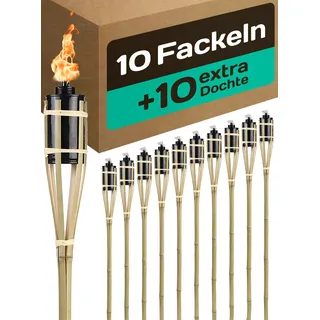 STAR - LINE 10 Garten Fackeln für Draußen aus Bambus Holz 90cm - Lange Brenndauer - Nachfüllbar - Ink. 10 Extra Dochten - Fackeln für Garten - Ölfackeln - Bambusfackeln für Gartenparty - Gartenfackeln