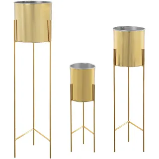 DRW Set mit 3 Pflanzgefäßen mit Metallfüßen in Gold und silbernem Innenbereich, 21 x 21 x 93 cm