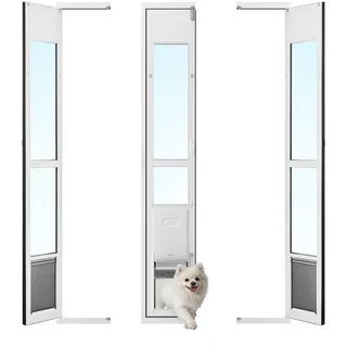 Vevor Hundeklappe für Glasschiebetüren, Hundetür Höhenverstellbar von 1927 bis 2049 mm, Rahmen aus Aluminiumlegierung mit Klappe, Abschließbar, für Mittelgroße Hunde, 180° Schwenkbare Haustiertür
