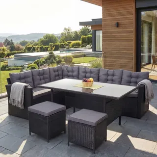 Mendler Poly-Rattan-Garnitur 4-tlg. Schwarz/Dunkelgrau