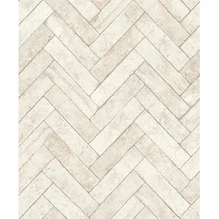 Rasch Tapete 499117 - Vliestapete in Weiß und Grau mit Fischgrät-Muster und Stein Optik aus der Kollektion Factory V