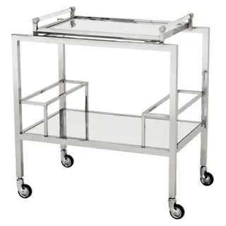Casa Padrino Luxus Bar Trolley Servierwagen aus Edelstahl und Glas in Chrom 72 x 47 x H. 72 cm