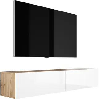 RTV DMG Hängendes TV-Schrank - Modernes Design B: 170 cm, H: 34 cm, T: 32 cm. TV Lowboard, TV Board, TV Sideboard Hängend, Lowboard Fernsehschrank - Weiß, Braun