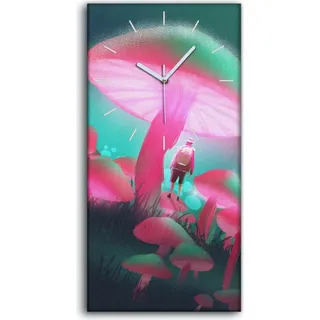 Dekor Leinwand Uhr Wandbilder Quarz 30x60 Wanderer im groß en Pilz Regennacht - weiße Hände - Grün