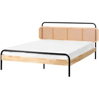 Beliani Bett mit Lattenrost 160/200 cm Hellbraun Boussicourt , Hellbraun, Schwarz , Holz , 160x200 cm , Schlafzimmer, Betten