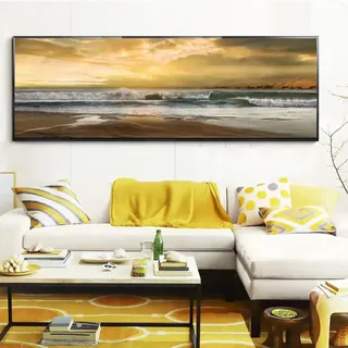 LMYCHENG Abstraktes Meereslandschafts-Ölgemälde, Poster und Drucke, Leinwand, Wandkunst, Wellen- und Strandbild für Wohnzimmer, Dekoration, Wandbild, 50 x 150 cm, rahmenlos