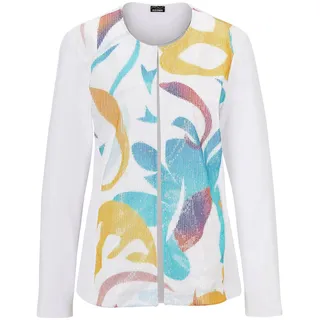 Sommerjacke GOLDNER "Jerseyjacke mit Pailletten", Damen, Gr. 40, weiß (weiß, gemustert), Obermaterial: 92% Baumwolle CO. 8% Elasthan EL., Sonstiges, Jacken Sommerjacke, Pailletten