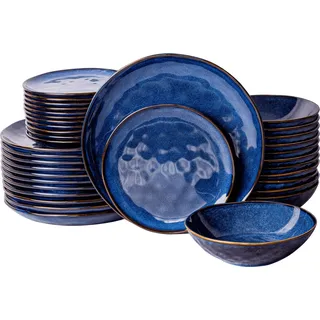 YEZEY 36 teiliges Gesschirrset aus Steinzeug Kombiservice Tafelservice Set Essservices Modernes Geschirrspülerset Abendessen für 12 Personen blau - Blau