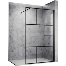 SONNI Duschwand Schwarz 100 x 200 cm Walk In Design aus 8mm Nano Sicherheitsglas,ESG Duschabtrennung mit Stabilisator auf Duschtassen oder Boden montierbar