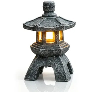 Piashow Japanische Deko Japanische Steinlaterne Solar Pagode Laterne Deko für Garten Draußen, Zen Garten Pagode Wasserdicht Solarlampe