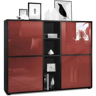 Vladon Highboard Cuba Türen in Bordeaux Hochglanz , Holzwerkstoff , 130.5x105.5x35.5 cm , Kleinmöbel, Kommoden, Highboards