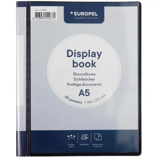 Europel Präsentationsbuch im A5-Format mit 20 Hüllen - Sichtbuch mit Front-View-Inlay - Portfolio- und Projektordner für Besprechungen & Konferenzen - Dunkelgrau / Anthrazit – 114277