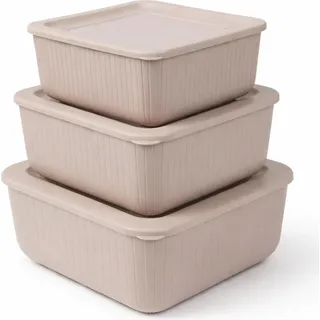 Frischhaltedose mit Deckel 3er Set Luftdicht "BPA-Frei" aus Kunststoff FoodPrep Meal Prep Vorratsdose Clip und Close - Beige - Beige