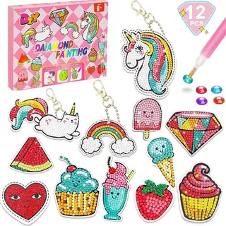 Afufu Bastelset Kinder ab 6 7 8 9 10 11 12 Jahre Diamond Painting Mädchen Set, Basteln Mädchen Diamantmalerei-Schlüsselanhänger, DIY 5d Diamant Painting Geburtstags Geschenk für Mädchen