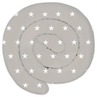 Totsy Baby XXL Bettschlange Bettkissen Stillkissen Bettrolle Bettkantenschutz Zierkissen Bettumrandung Schlange XL Handmade Weiße Sterne auf Grau 400 cm Oeko-Tex-Zertifikat