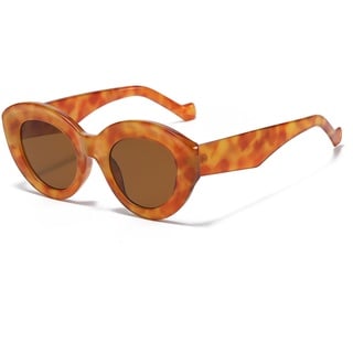 YAMEIZE Vintage Sonnenbrille Katzenauge für Damen Cat Eye Sunglasses Mode Retro Rave Y2k Brille Dicker Rahmen Orange Leopard Braun