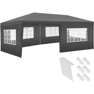 tectake Pavillon Novara, wasserdicht, grau , Grau , Kunststoff , Rechteckig , 300x250x600 cm , Sonnenschutz, Pavillons