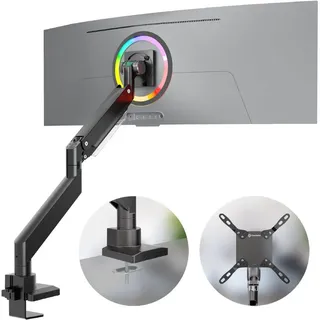 ONKRON Monitor Halterung Tisch für 17-57 Zoll Bildschirm bis zu 27 kg, Monitorhalterung Tisch Gasdruckfeder 75x75-200x200 VESA Tischhalterung Monitor Arm schwenkbar neigbar G130-B