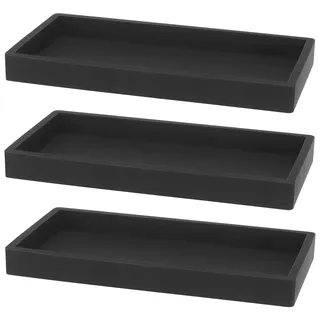 MUNGHOK 3 Stück Silikon Deko Tablett Rechteckig Schwarz, 20 x 10 cm Badezimmer Tablett Schwarz Silikon Ablageschale für Licht, Seife, Kosmetik, Schmuck, Pflanze