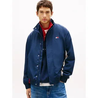Windbreaker TOMMY JEANS "TJM HERITAGE FLAG", Herren, Gr. L, schwarz night navy, Web, Obermaterial: 100% Nylon, regular fit normal, Rundhals, eingesetzt elastischer Bund, Jacken Windbreaker, Regular fit mit Stehkragen und Markenprint Rückenprint Tommy Flag